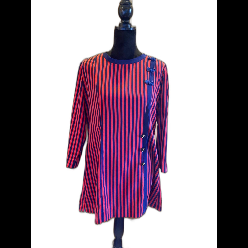 Blouse Top‎ Red & Blue Striped Sz Large 3/4 Sleeve Women Fitted Dressy Tailored